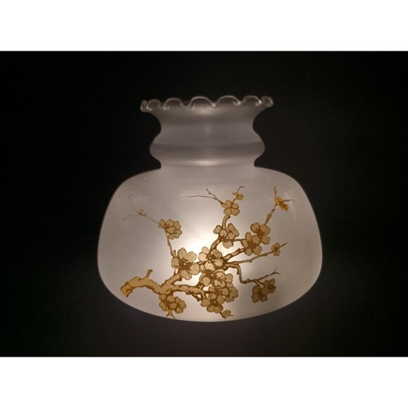Frosted Glass Lamp Shade 7 In Base Fitter 8 In Height Painted Floral Pattern - Picture 5 of 10